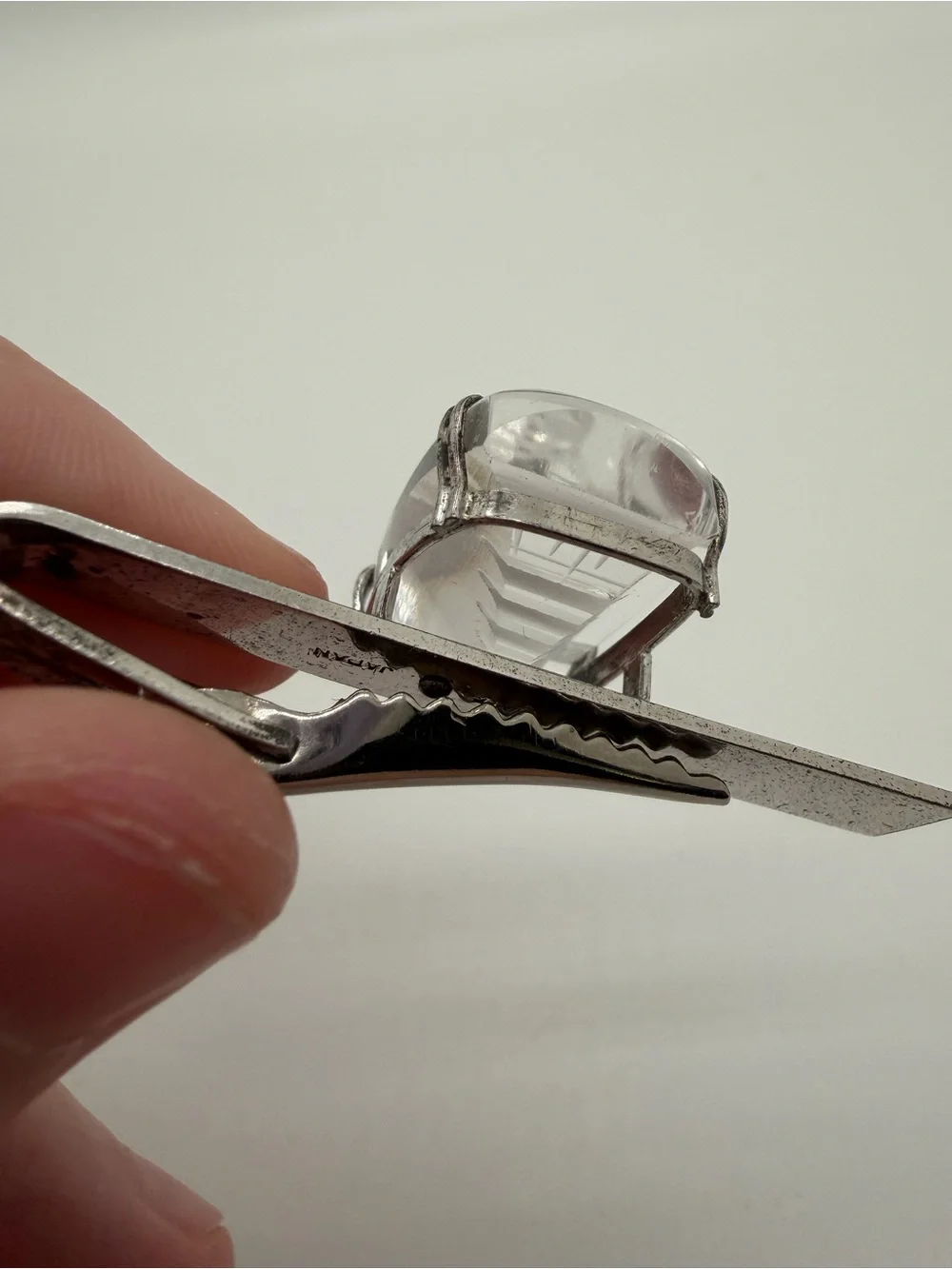Silver tone Japan reverse carved tie clip